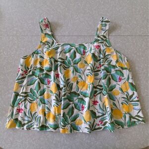 Ava & Viv Linen Blend Lemon Print Sleeveless Button Blouse XXL 2XL Flowy Swing